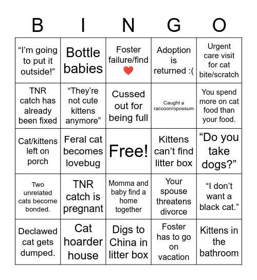 Cat Rescue/TNR Bingo! Bingo Card