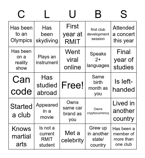 Untitled Bingo Card