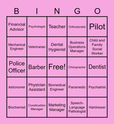 TOP CAREERS Bingo Card