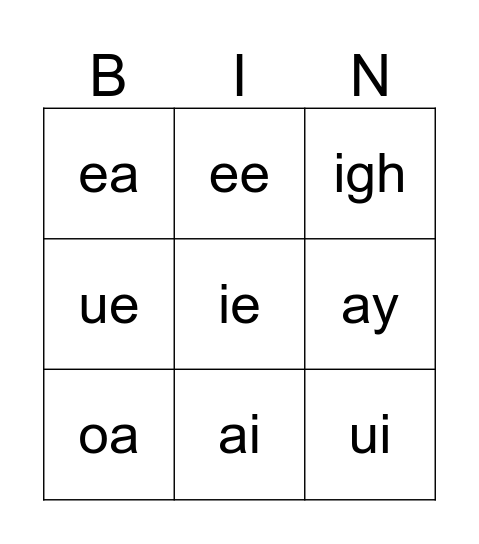 Long Vowel Bingo 1 Bingo Card