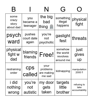 Blue’s Mom Bingo Card
