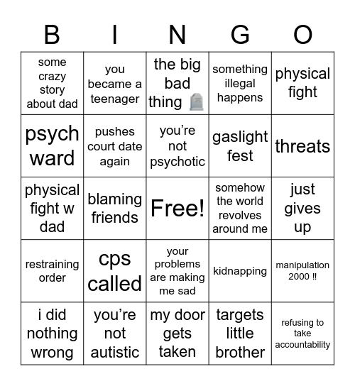 Blue’s Mom Bingo Card