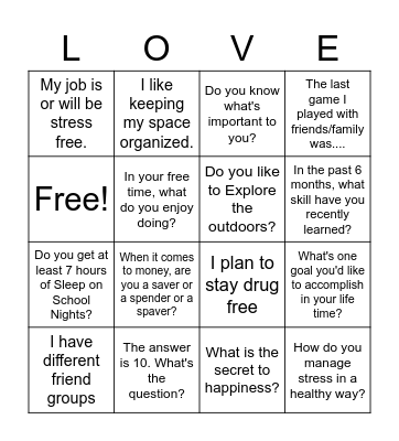 LOVE + WELLNESS Bingo Card