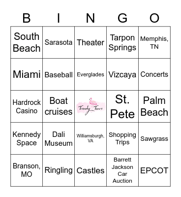 Trendy Tours Bingo Card