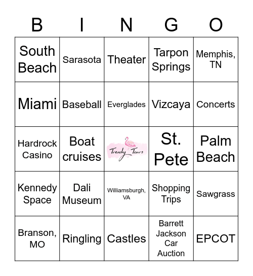 Trendy Tours Bingo Card