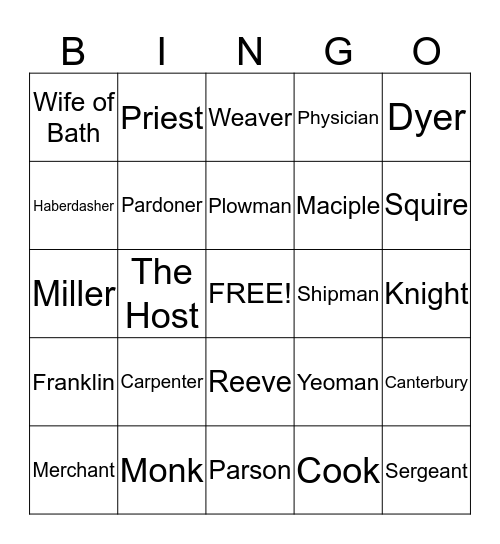 The Canterbury Tales Bingo Card