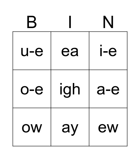 Long Vowel Bingo 2 Bingo Card