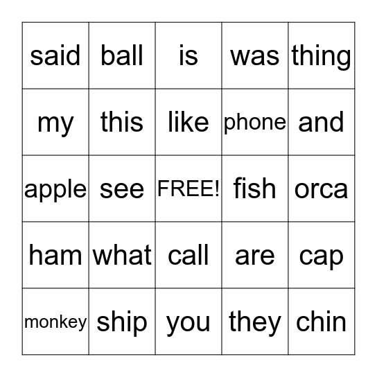 ORCAS Bingo Card
