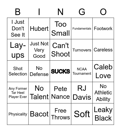 SCOTT WEBER TAR HEEL... Bingo Card