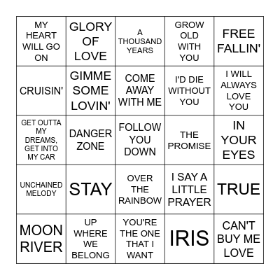 ROMANCE MOVIES Bingo Card