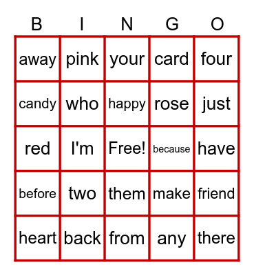 Valentine's Day Bingo Card