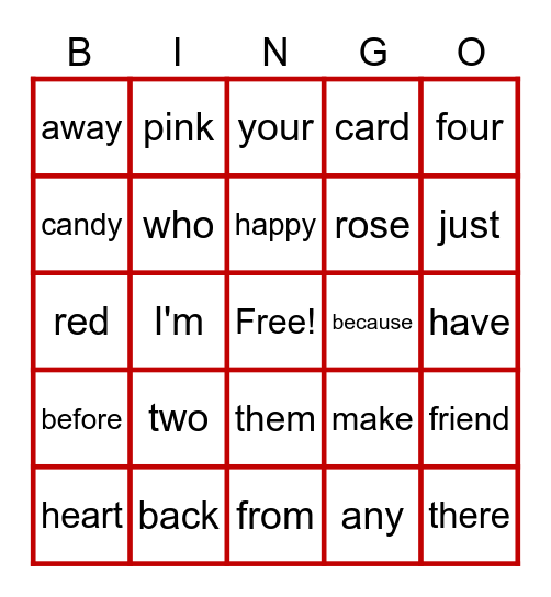 Valentine's Day Bingo Card