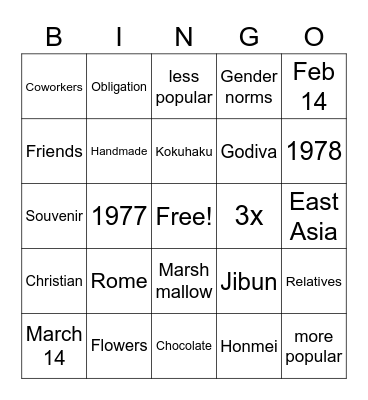 Valentine's Day Bingo Card