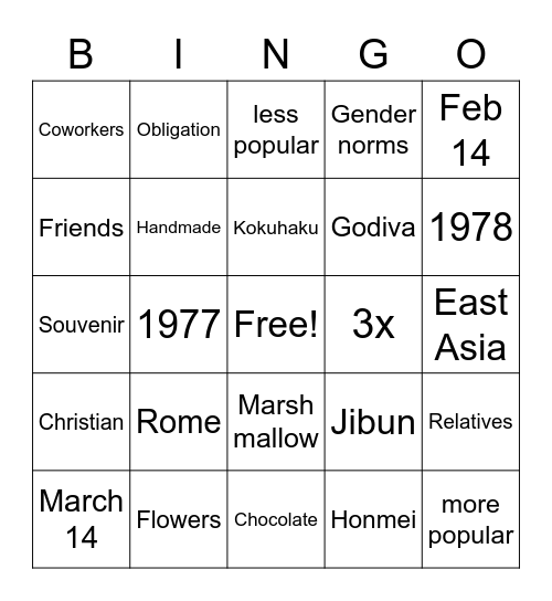 Valentine's Day Bingo Card