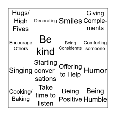 Sharing My Gifts Bingo Card