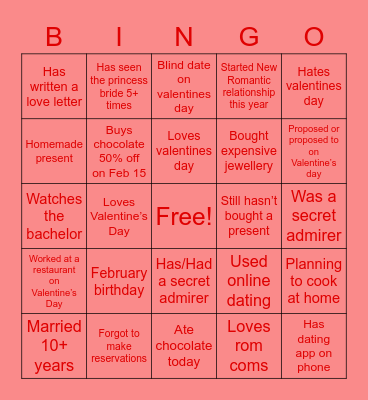 Valentine’s Day bingo Card