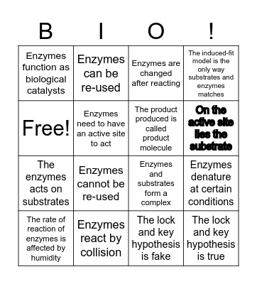 Enzyme action Bingo Card