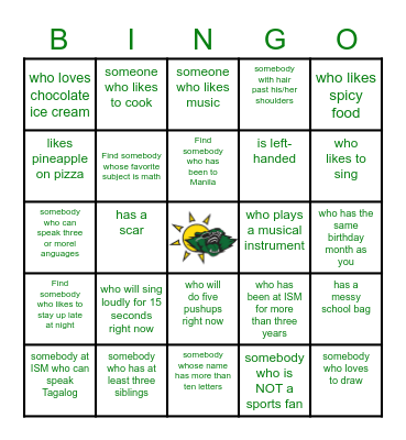 ISM and Caliraya Bingo Card