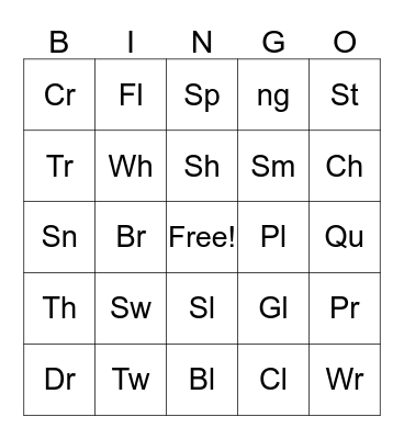 Consonant Blends Bingo Card