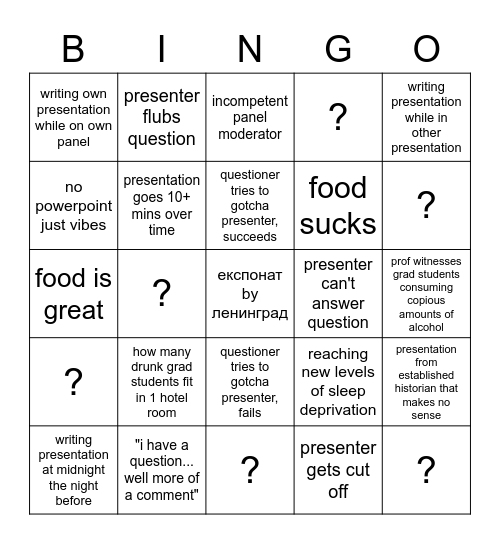 academic conference bingo Card