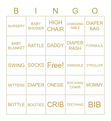 Baby Shower Bingo Card