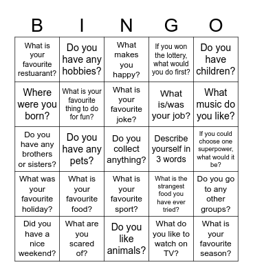 Conversation Bingo Card