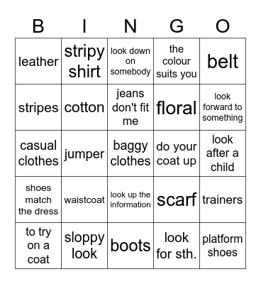 On Screen intermeidate 1B Bingo Card