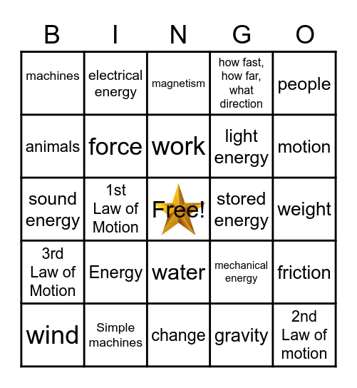 Energy in Motion Bingo Card