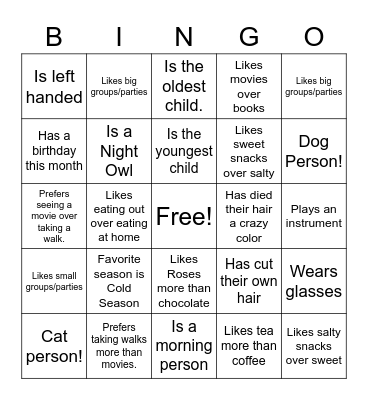 Speed dating bingo Card