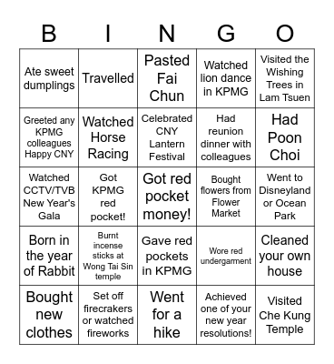 Things you have done during 2023 CNY Bingo Card