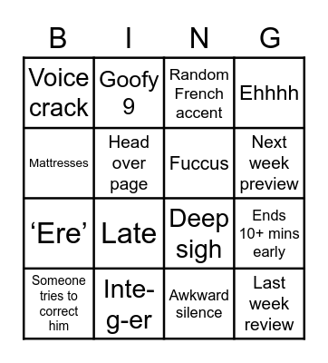 Pierre bingo Card