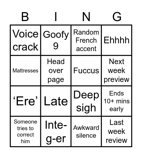 Pierre bingo Card