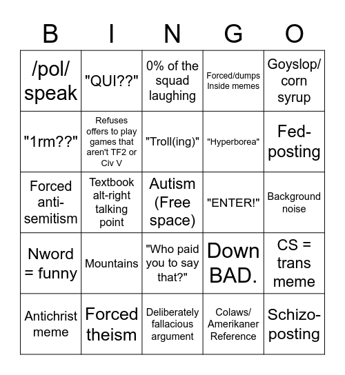 Tristen joins vc Bingo Card