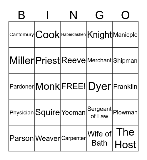 The Canterbury Tales Bingo Card