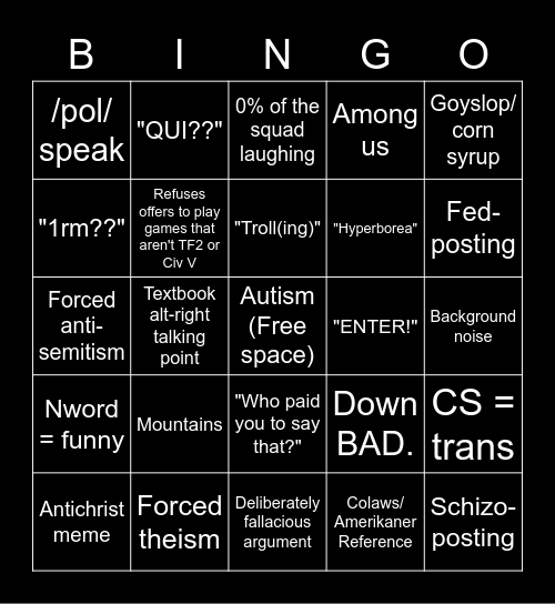 Tristen joins vc Bingo Card