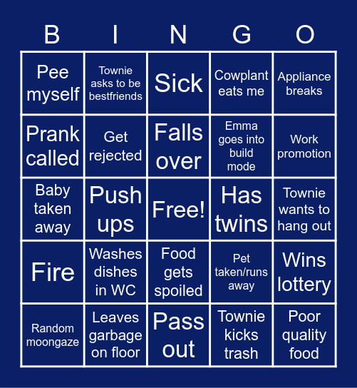 Emma's Sims Bingo Card