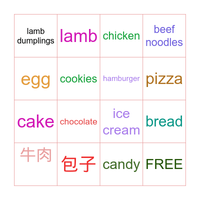 Food Feast Bingo Card