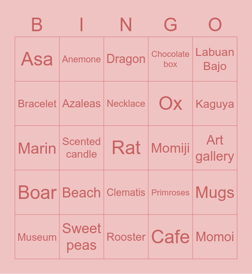 Nobara’s Bingo Card Bingo Card