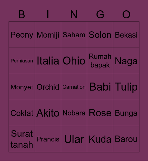 Ibara Bingo Card