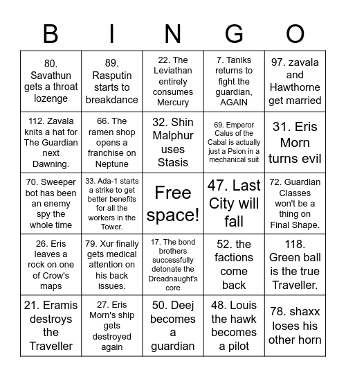 Embrace Destiny Lore Bingo! Bingo Card