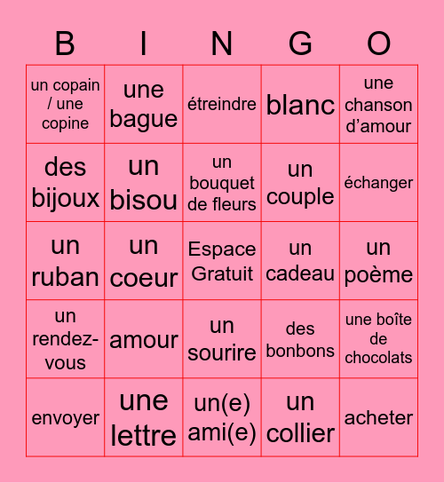 Joyeuse Saint-Valentin ! Bingo Card