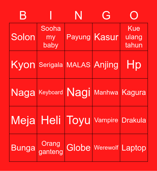 Heli. Bingo Card
