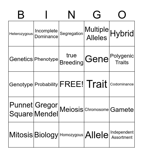 Introduction to Genetics Bingo Card