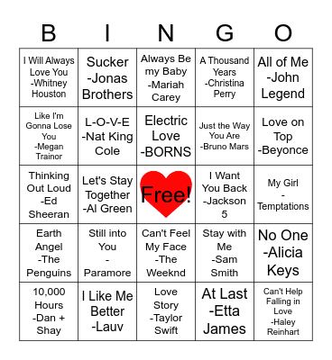 Valentines Bingo Card