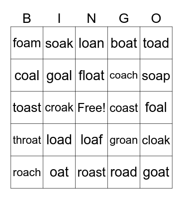 Syllable division bingo Card
