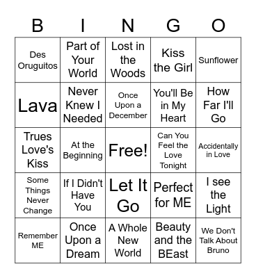 Valentine's Day Songs Bingo Card