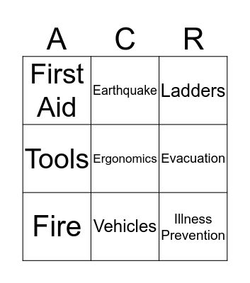 ACR SAFETY BINGO Card