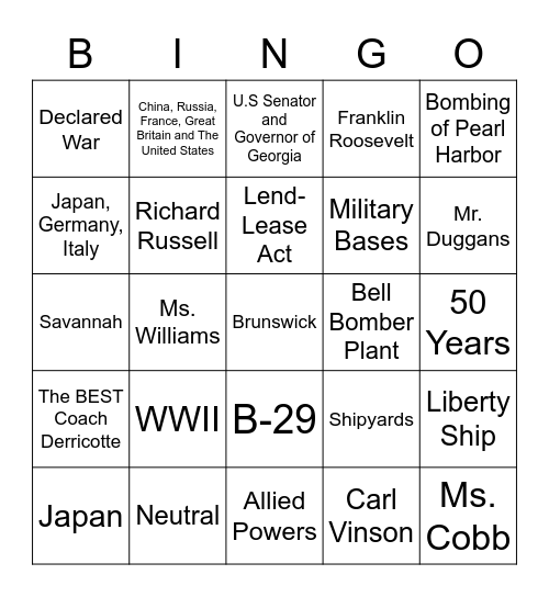 SS8H9 WWII Bingo Card