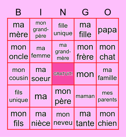 La famille Bingo Card