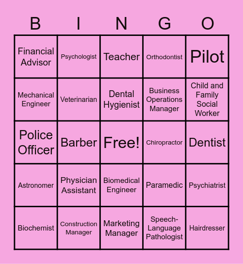 TOP CAREERS Bingo Card